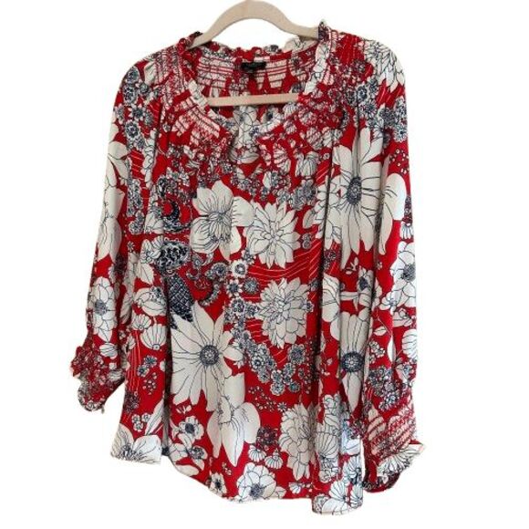 Talbots Paisley Floral Smocked Popover Top Size 2XP Petite 3/4 Sleeve Maximalist - Picture 2 of 7